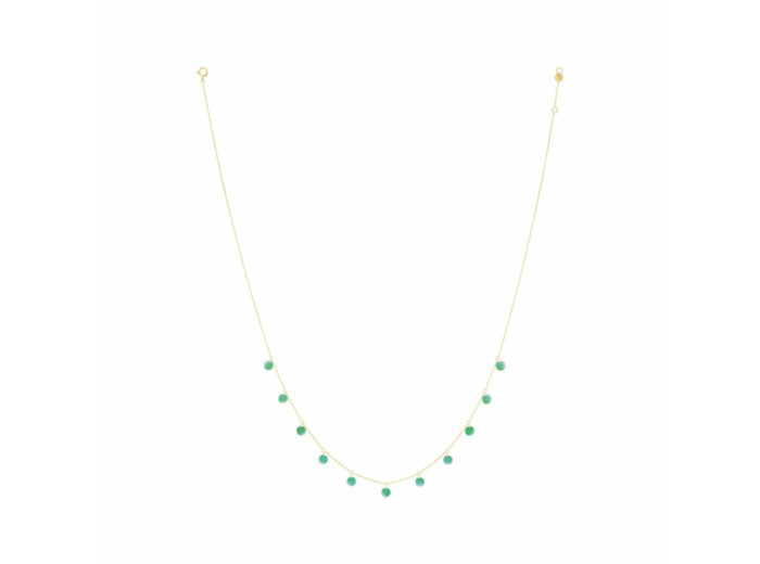 Collier La Brune & La Blonde Polka en or jaune et onyx vert, 42cm