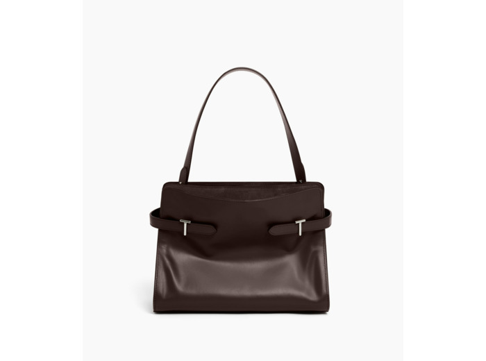 Sac porté épaule grand modèle Emie en cuir lisse et refente de velours