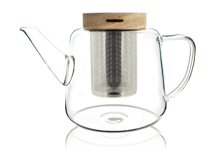 OGO Théière en verre Gustave 1L avec filtre en inox et couvercle en bois