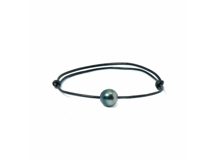 Bracelet Iza B Epure en cuir noir et perle de Tahiti