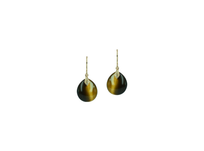 Boucles d'oreilles Isabelle Langlois Talisman en or jaune, quartz œil de tigre et diamant