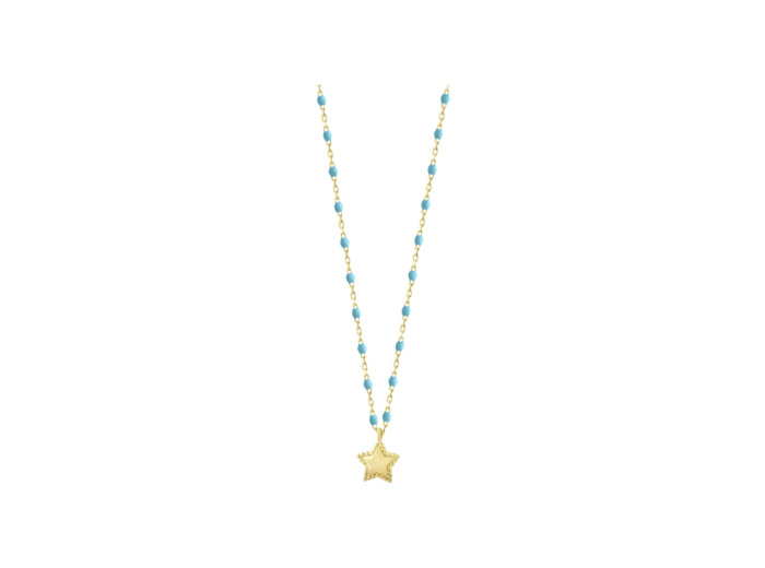 Collier Gigi Clozeau Etoile en or jaune et résine turquoise bleu, taille 40cm