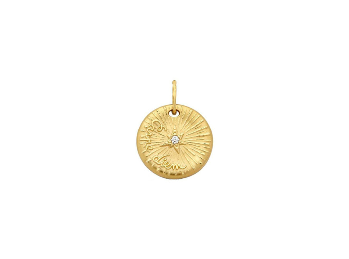 Médaille Arthus Bertrand Carpe Diem en or jaune satinée passivée et diamant, 21mm