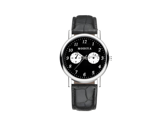 Montre à Quartz pour Hommes Modiya Bracelet en Cuir PU avec 2 Petits Cadrans Noir