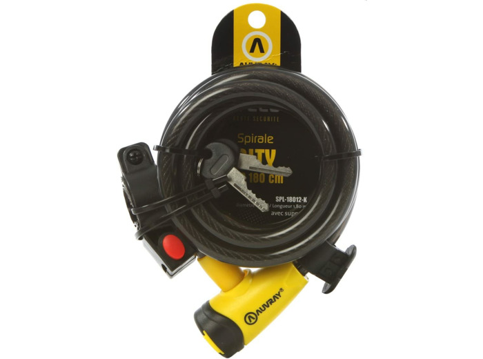 Auvray SPLK180AUV12 ANTIVOL Spirale City A CLE Ø12 1.80M + Support, Noir, Taille Unique