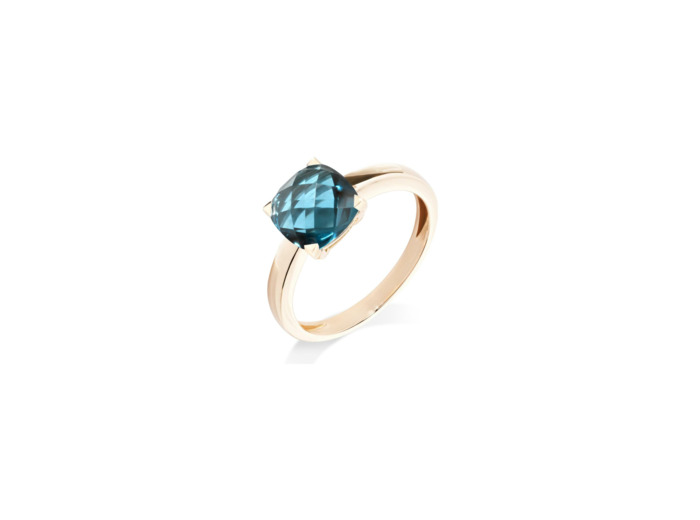 Bague Cesare Pompanon Poppy Blue mini en or rose et topaze london blue