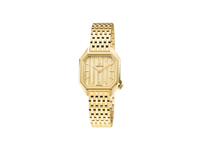 Montre March LA.B Milady Mansart Electrique 28 mm - Chevrons Or - Acier Poli Brossé 9 Maillons Doré