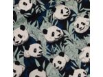 See You at Six - Tissu French Terry de Coton Imprimé "Panda Party" sur le Fond Noir