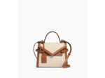 Sac à main double rabat moyen modèle Emilie en toile coton et cuir lisse