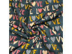 Poppy - Tissu Jersey de Coton Imprimé "Glitter LOVE" sur le Fond Bleu Gris