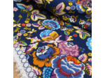 Sélection Coup de coudre - Tissu Popeline de Viscose Imprimé Fleurs sur le Fond Bleu Indigo