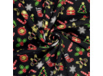 Sélection Coup de Coudre - Tissu Jersey Sweat de Coton Gratté à Motif Décorations de Noël sur le Fond Noir