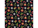 Sélection Coup de Coudre - Tissu Jersey Sweat de Coton Gratté à Motif Décorations de Noël sur le Fond Noir
