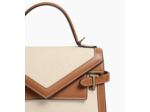 Sac à main double rabat moyen modèle Emilie en toile coton et cuir lisse