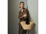 Grand sac cabas en raphia naturel et cuir lisse végétal