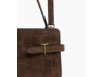 Sac porté épaule grand modèle Emie en cuir refente de velours embossé effet crocodile