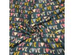 Poppy - Tissu Jersey de Coton Imprimé "Glitter LOVE" sur le Fond Bleu Gris