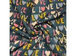 Poppy - Tissu Jersey de Coton Imprimé "Glitter LOVE" sur le Fond Bleu Gris