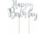 Unbekannt Cake Topper en Carton Happy Birthday argenté métallisé 22,5 cm