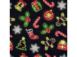 Sélection Coup de Coudre - Tissu Jersey Sweat de Coton Gratté à Motif Décorations de Noël sur le Fond Noir