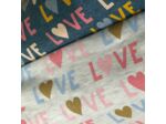 Poppy - Tissu Jersey de Coton Imprimé "Glitter LOVE" sur le Fond Gris Chiné