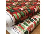Sélection Coup de coudre - Tissu Popeline de Coton Imprimé Paquets Cadeaux "Christmas Miniatures" sur le Fond Bordeaux