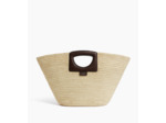 Grand sac cabas en raphia naturel et cuir lisse végétal