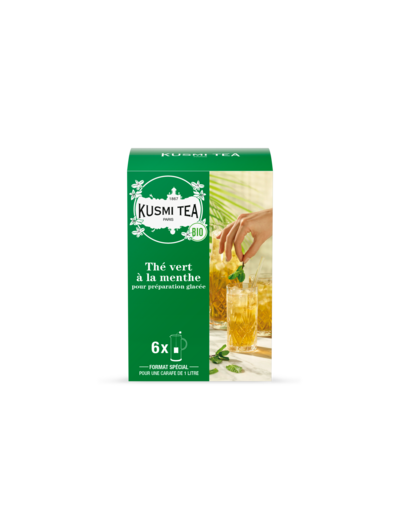 Thés Aromatisés Verts Vert Menthe Bio - Etui carton 6 grands sachets pour thé glacé - 48 gr