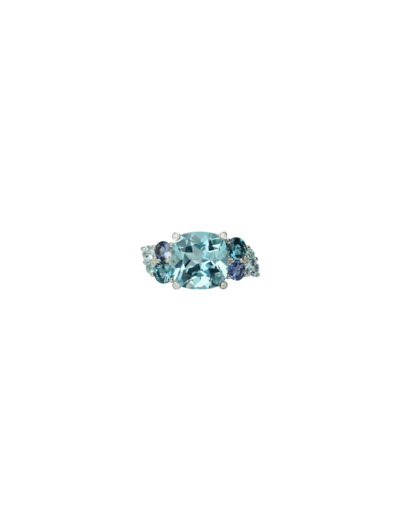 Bague Isabelle Langlois Pointilliste en or blanc, topaze bleue, topaze Bleu London et iolite