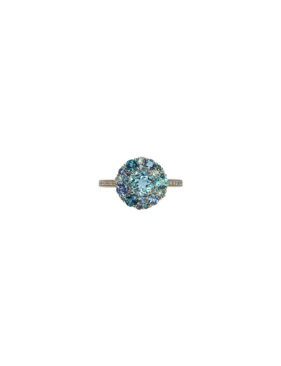 Bague Isabelle Langlois Émotion en or rose, topaze bleue, topaze Bleu London, iolite et diamant