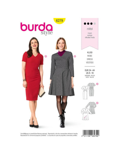 Burda Style – Patron Femme Robe Col V n°6279 du 34 au 44