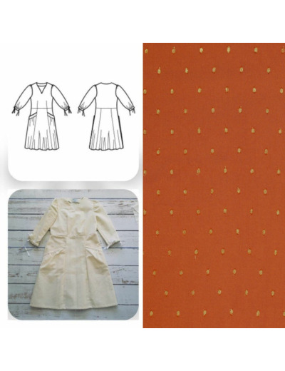 Christine Charles – Kit Couture Robe Eleanora Viscose Plumetis Dorés Couleur Rouille