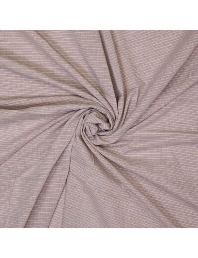 Sélection Coup de coudre - Tissu Popeline de Coton à Rayures Fines Beige et Blanc Tissé Teint