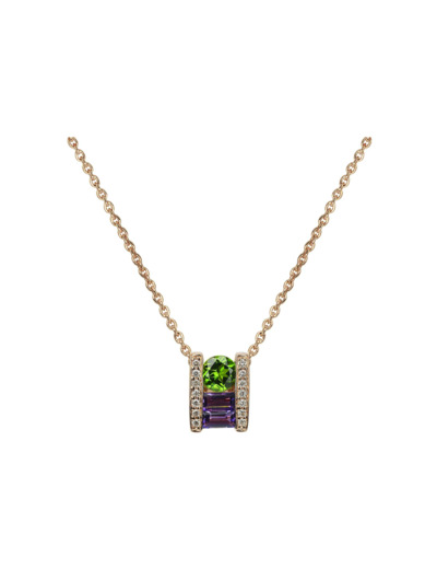 Collier Isabelle Langlois Tissage en or rose, diopside, améthyste et diamant