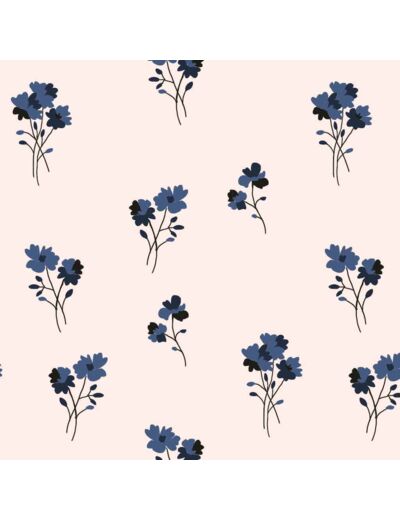 Lise Tailor - Tissu Jersey Sweat Leger de Coton Bio Imprimé Fleurs "Alcée" sur le Fond Rose