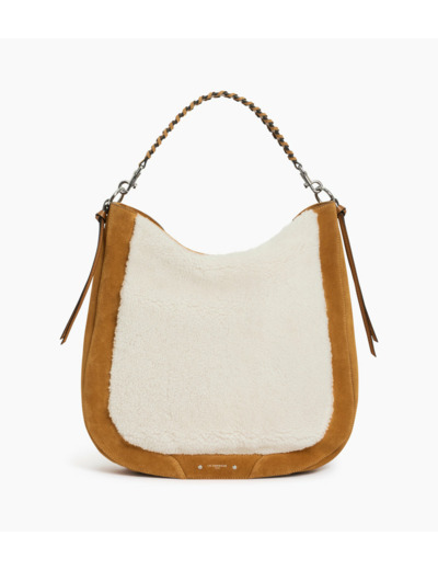 Sac hobo moyen modèle Ella en cuir suède et peau lainée