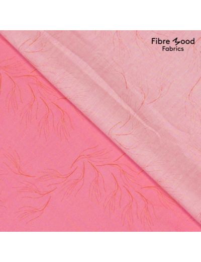 Fibre Mood - Tissu Popeline de Coton "Eza" Imprimé Branches sur le Fond Rose Bonbon