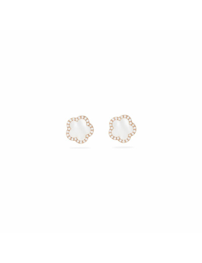 Boucles d'oreilles Cesare Pompanon Fiore di Mamma en or rose, nacre blanche et diamants