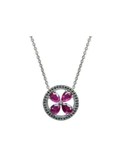 Collier Isabelle Langlois Jeton en or blanc, rubis, diamant noir et diamant