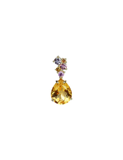 Pendentif Isabelle Langlois Pointilliste en or rose, citrine et rose de France