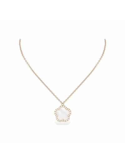 Collier Cesare Pompanon Fiore di Mamma entourage diamants petit modèle en or rose et nacre blanche