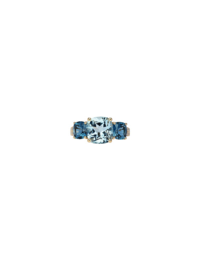 Bague Isabelle Langlois Pavé de Paris en or rose, topaze bleue, topaze Bleu London et diamant