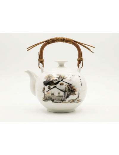 THÉIÈRE BLANCHE PORCELAINE ANSE BAMBOU 1L