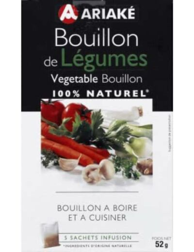 Ariaké Bouillon de légumes, à boire et à cuisiner, 100 % naturel - Les 5 sachets infusion, 52g