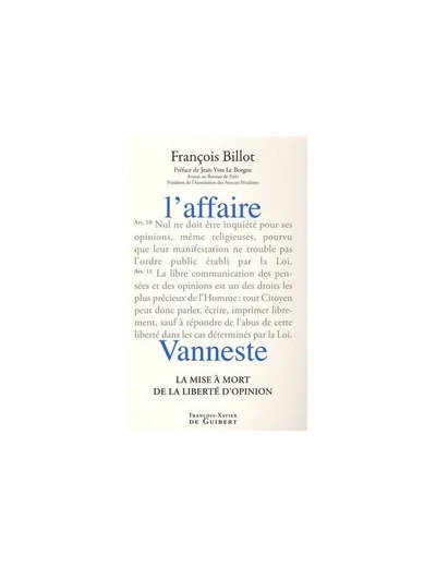 Livre L'affaire Vanneste - François Billot