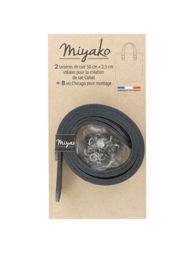 Miyako - 2 Lanières Cabas en Cuir Pré-Persée Coloris Noir (50 cm x 2,5 cm)