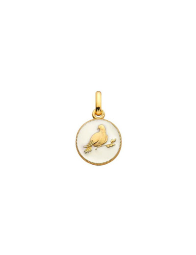 Médaille Arthus Bertrand Ma Mini Médaille Colombe en or jaune et laque ivoire, 10 mm