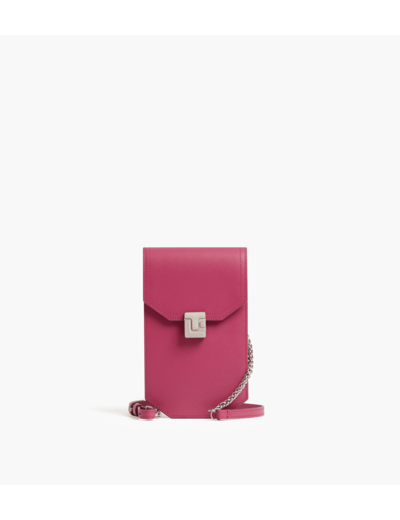 Etui téléphone à rabat Rose en cuir lisse