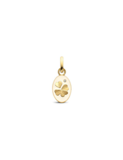 Pendentif Arthus Bertrand Ma Mini Médaille Trèfle en or jaune et diamant, 10mm