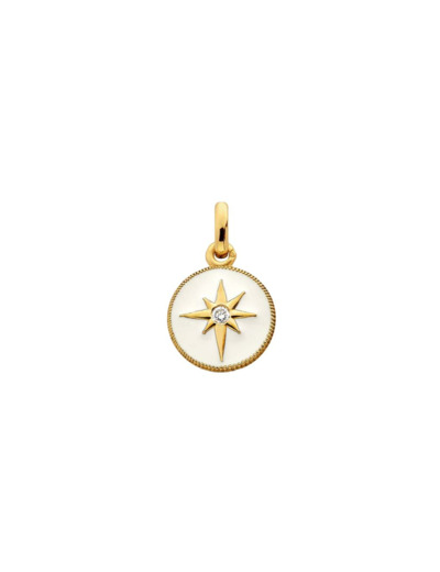 Médaille Arthus Bertrand Étoile en or jaune poli, laque ivoire  et diamant, 10mm